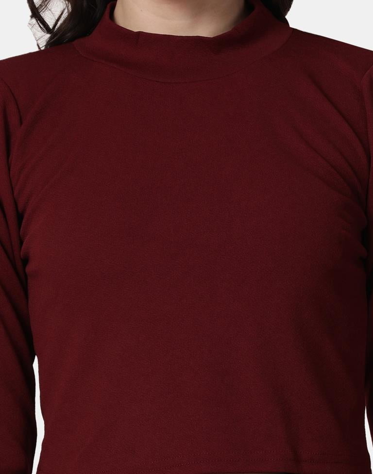 Maroon Colored Lycra Knitted Top | SLV240TK5004