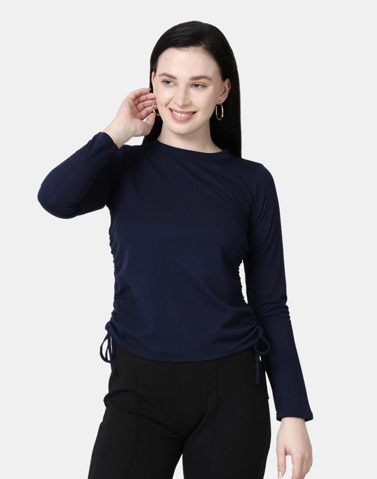 Blue Colored Lycra Knitted Top | SLV240TK5006