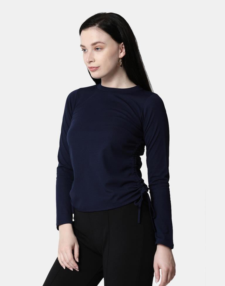 Blue Colored Lycra Knitted Top | SLV240TK5006