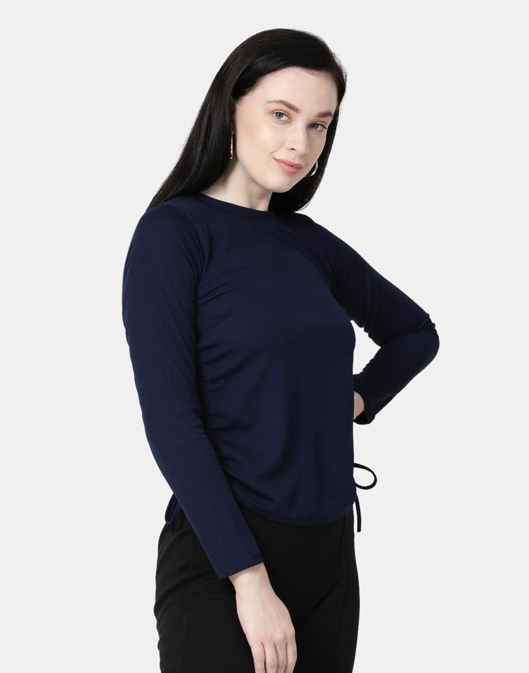Blue Colored Lycra Knitted Top | SLV240TK5006