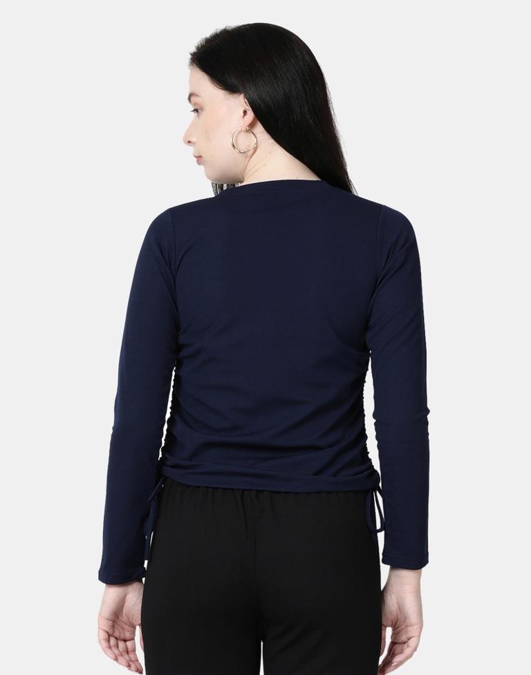 Blue Colored Lycra Knitted Top | SLV240TK5006