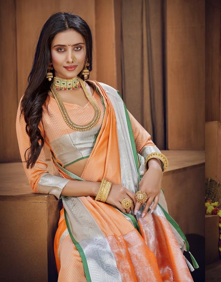 Light Orange Silk Blend Saree