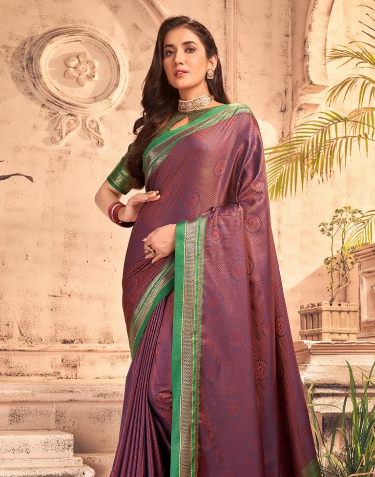 Peach And Navy Blue Silk Saree