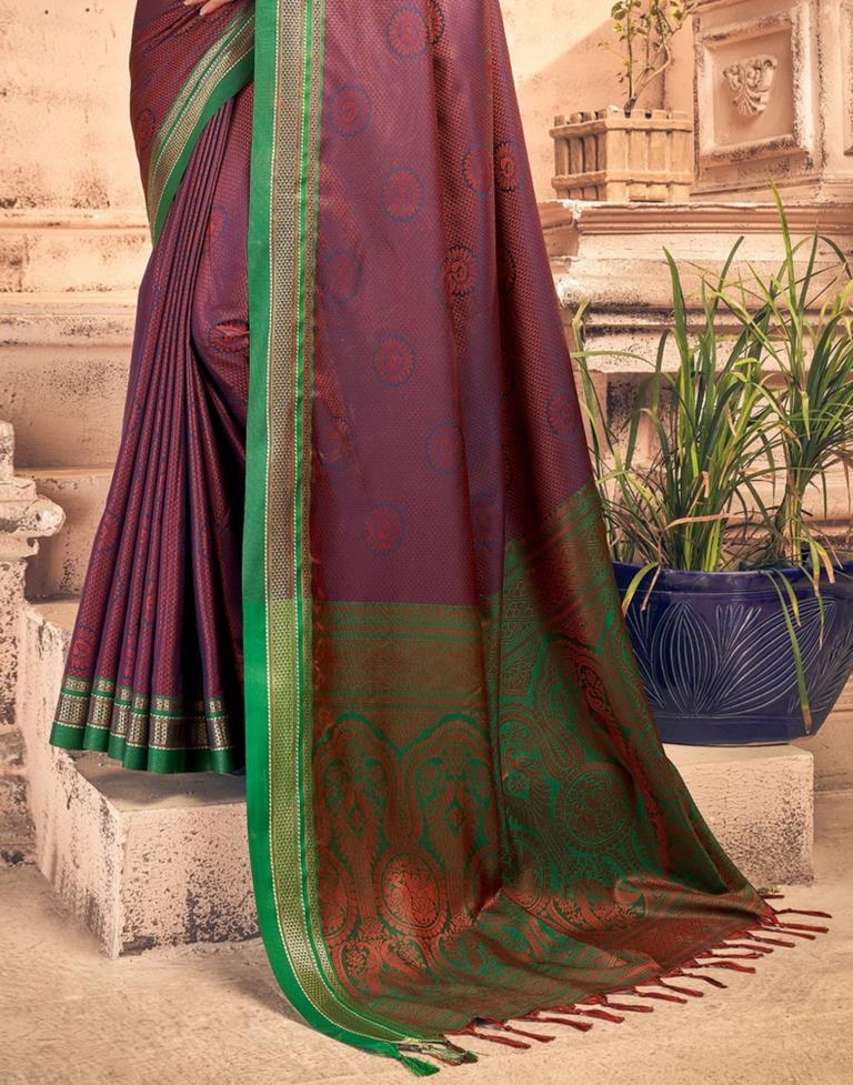 Peach And Navy Blue Silk Saree