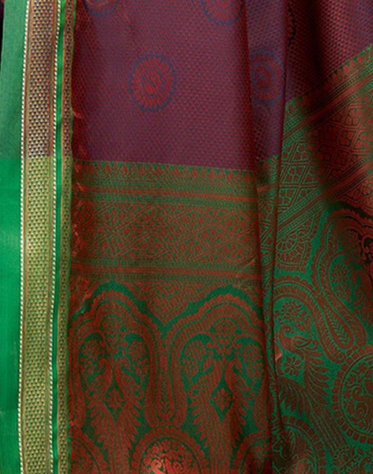 Peach And Navy Blue Silk Saree