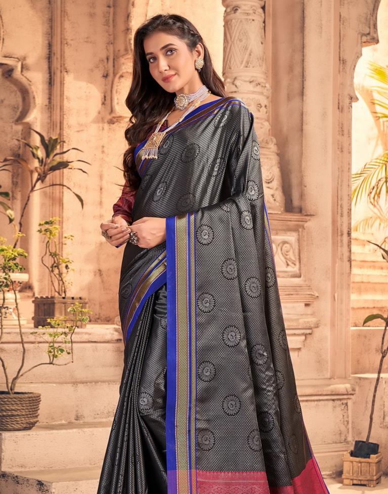 Black And Grey Silk Saree