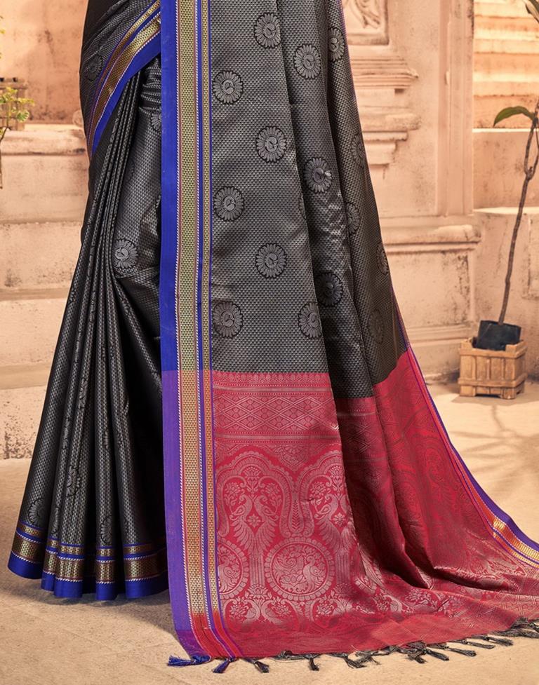 Black And Grey Silk Saree