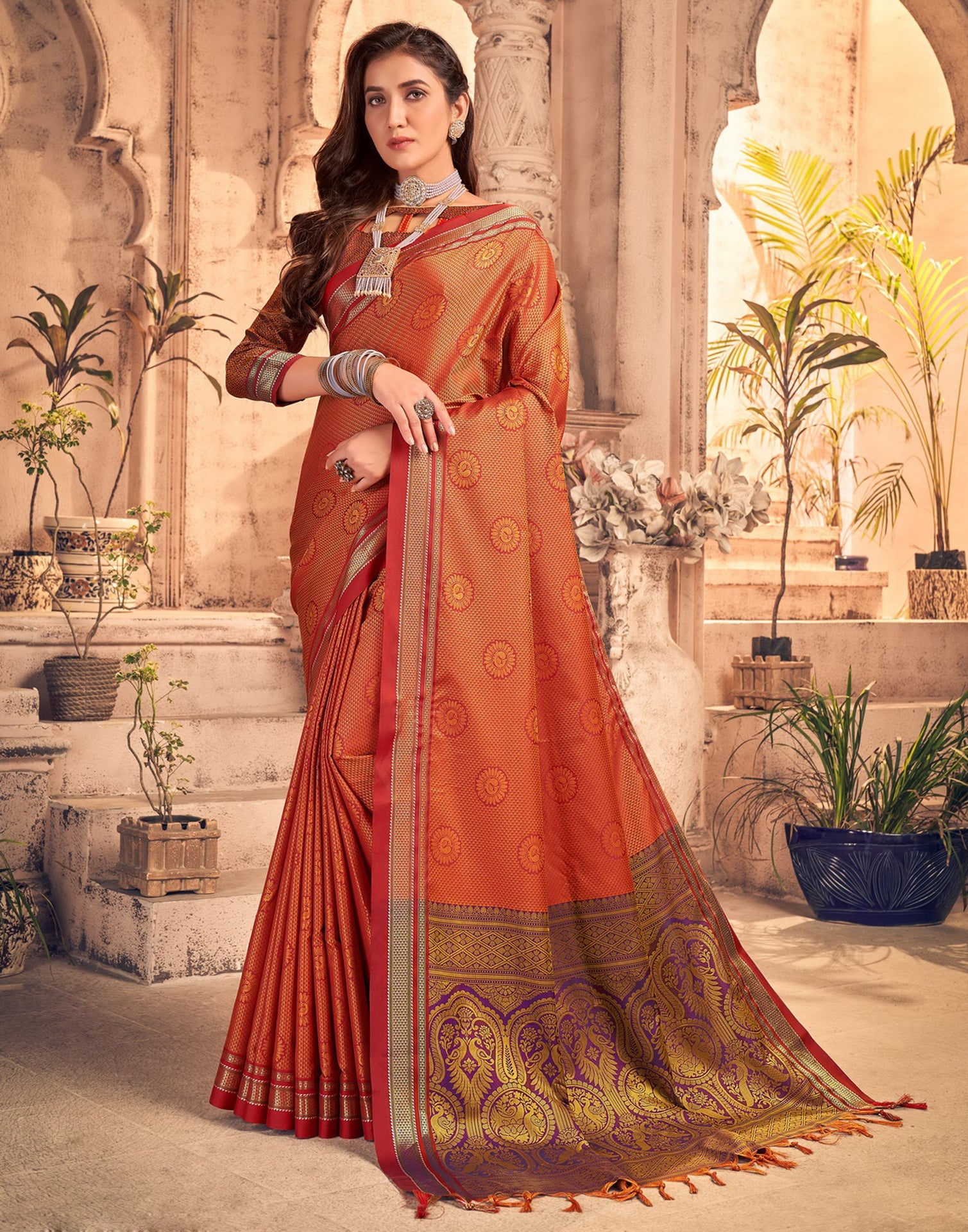 Orange And Red Silk Saree