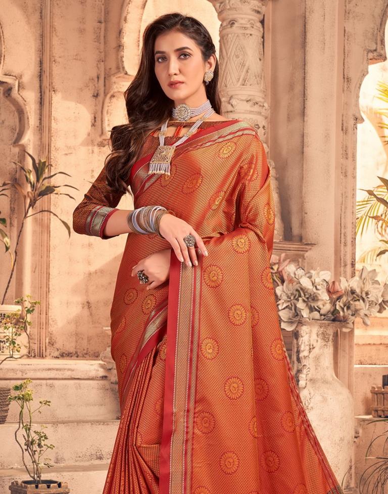 Orange And Red Silk Saree