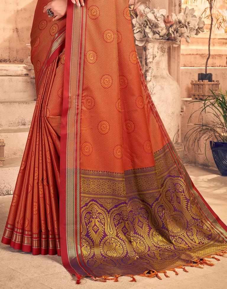 Orange And Red Silk Saree