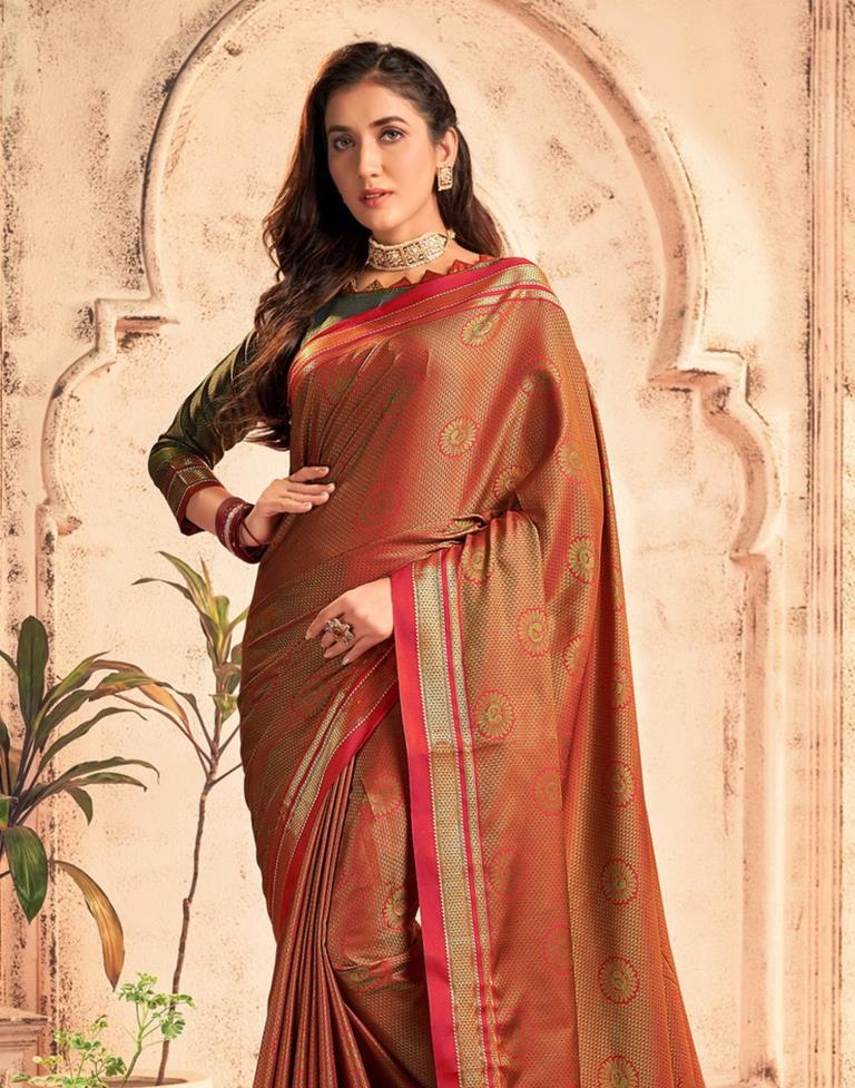 Greenish Red Silk Saree