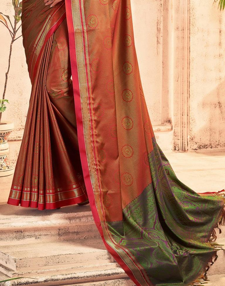 Greenish Red Silk Saree