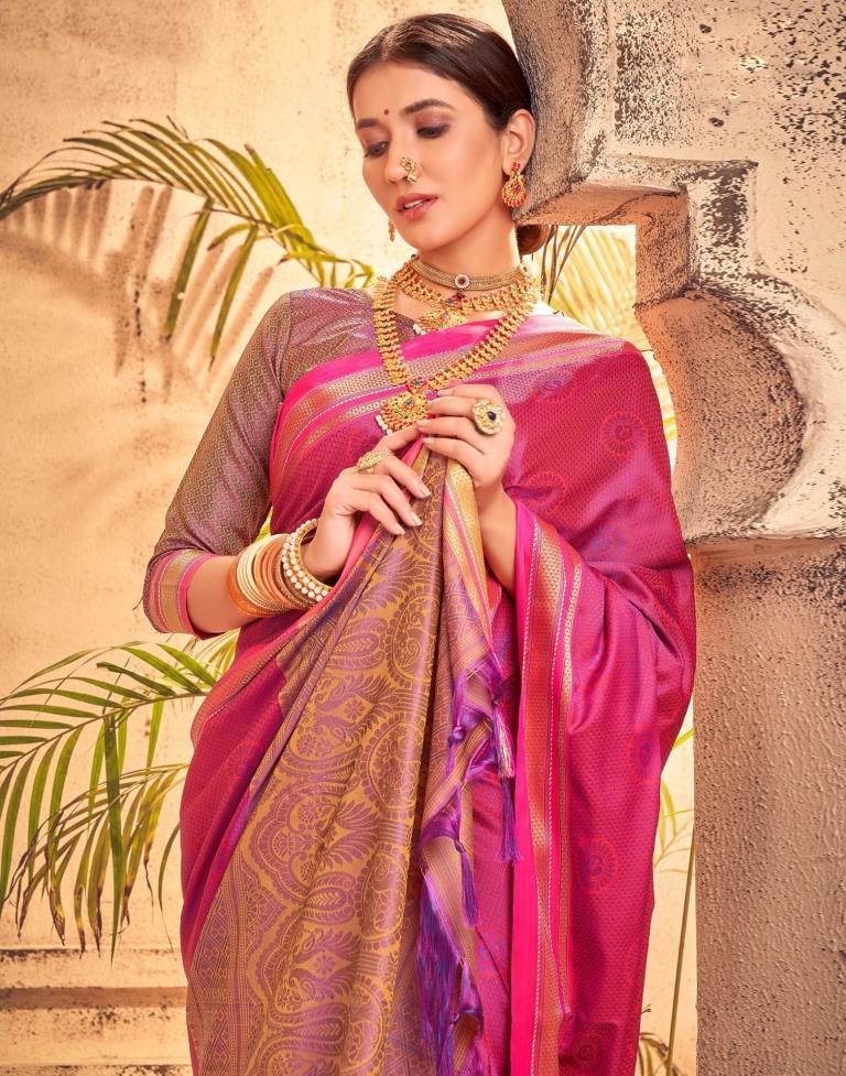 Rani Pink And Purple Silk Saree
