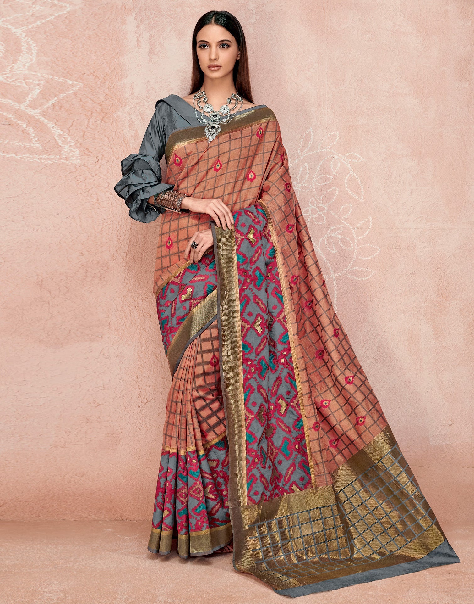 Peach Cotton Saree