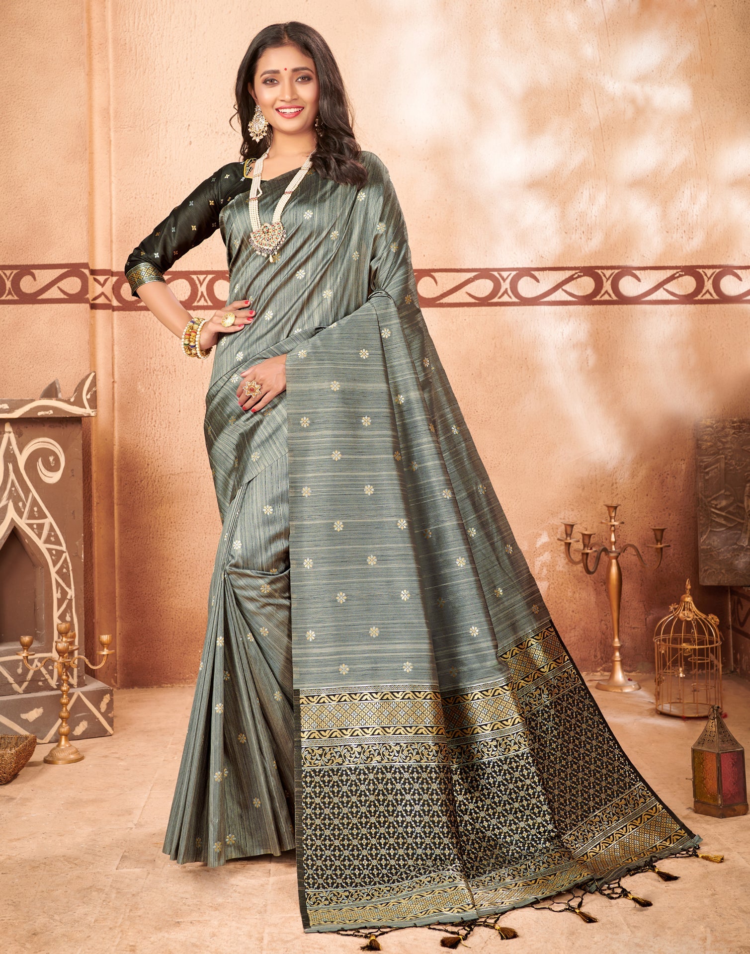 Grey Silk Saree