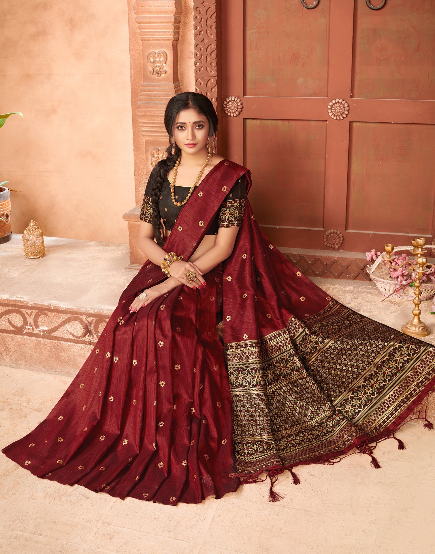 Maroon Silk Saree