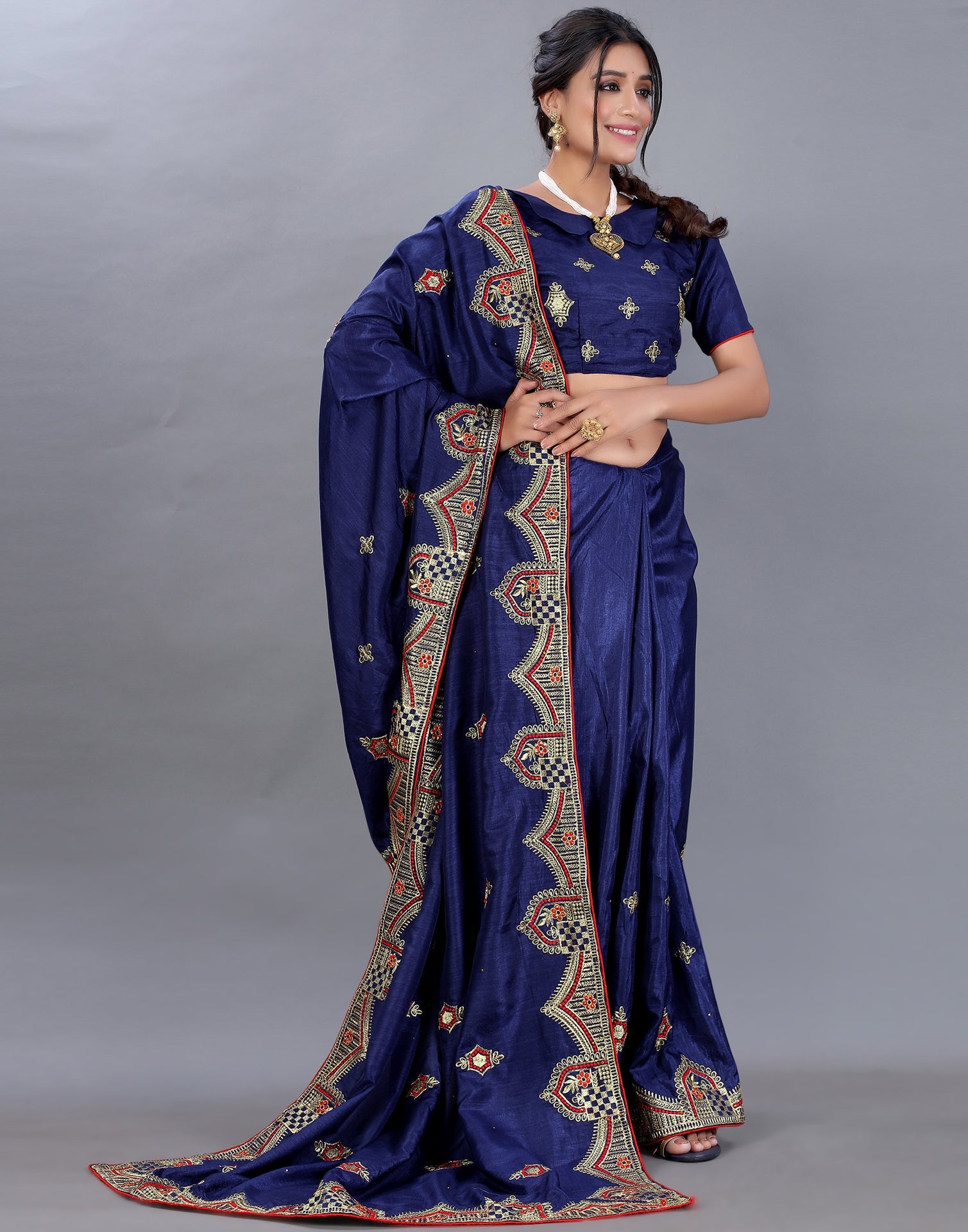 Navy Blue Embroidery Saree
