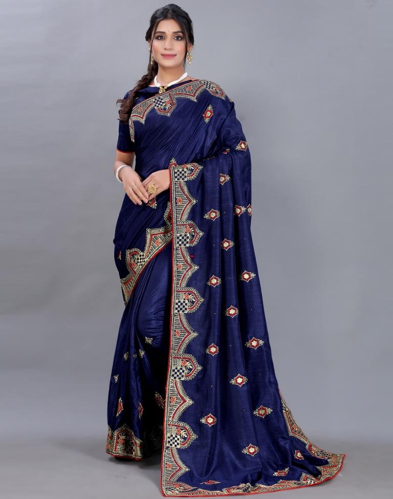 Navy Blue Embroidery Saree