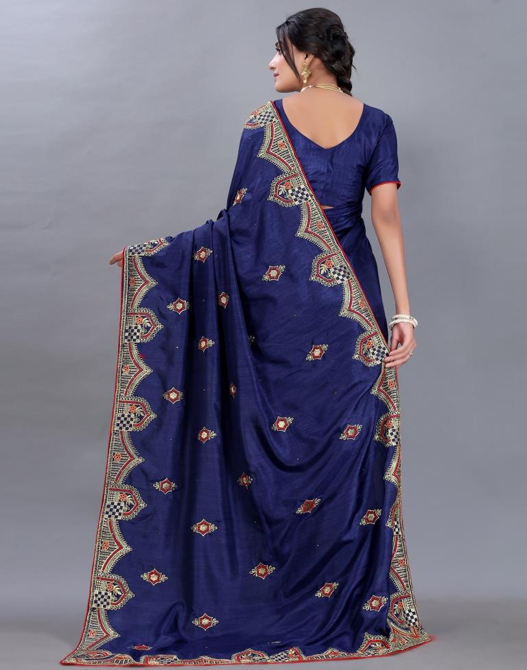 Navy Blue Embroidery Saree