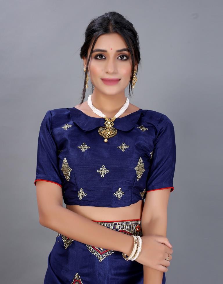 Navy Blue Embroidery Saree