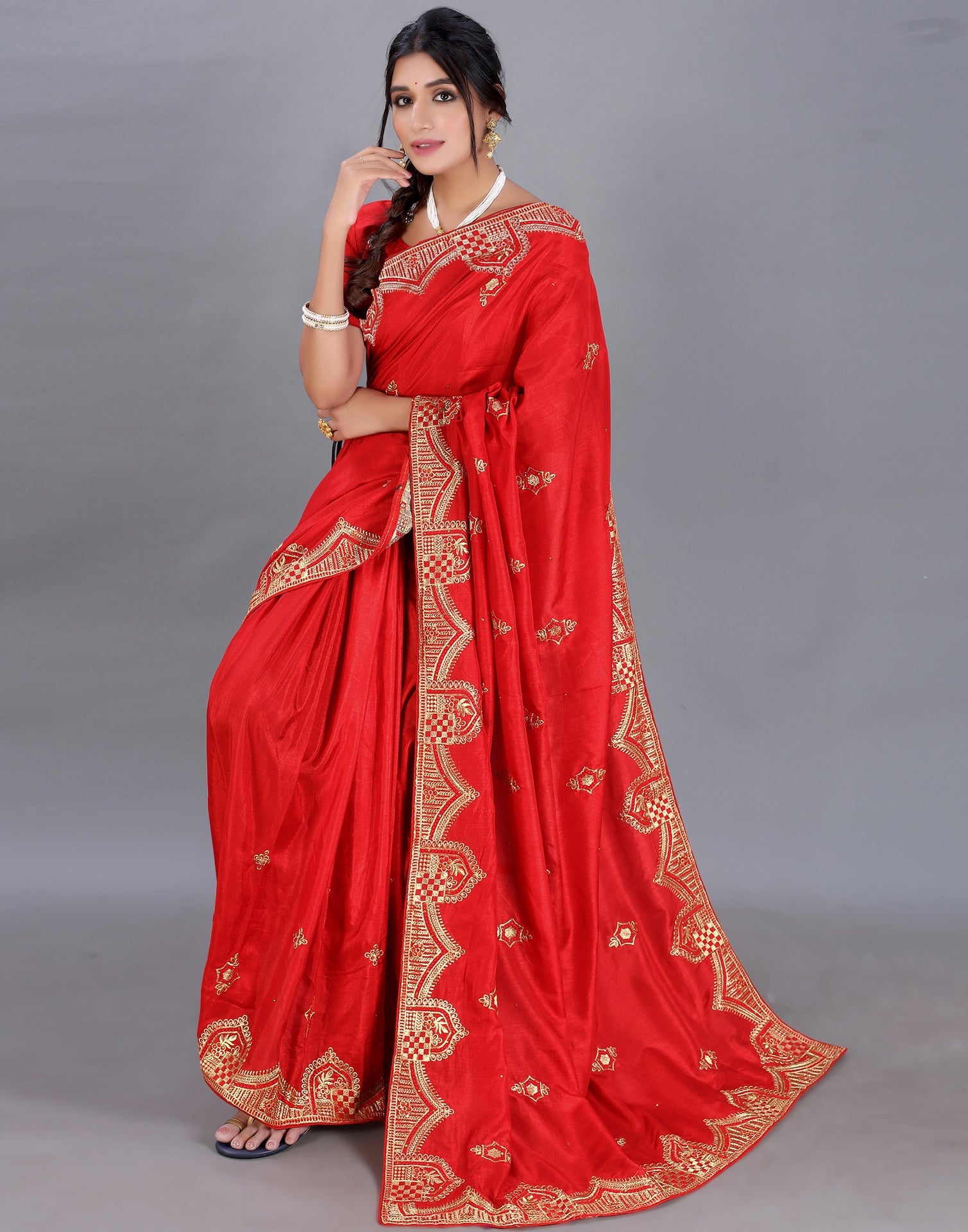 Red Embroidery Saree
