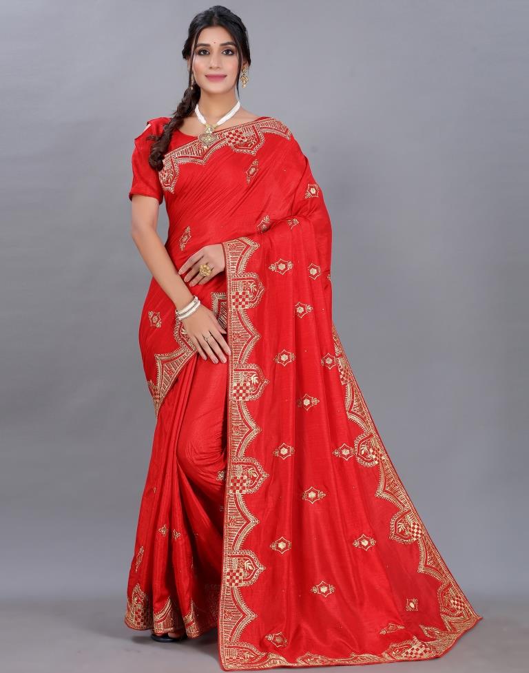 Red Embroidery Saree