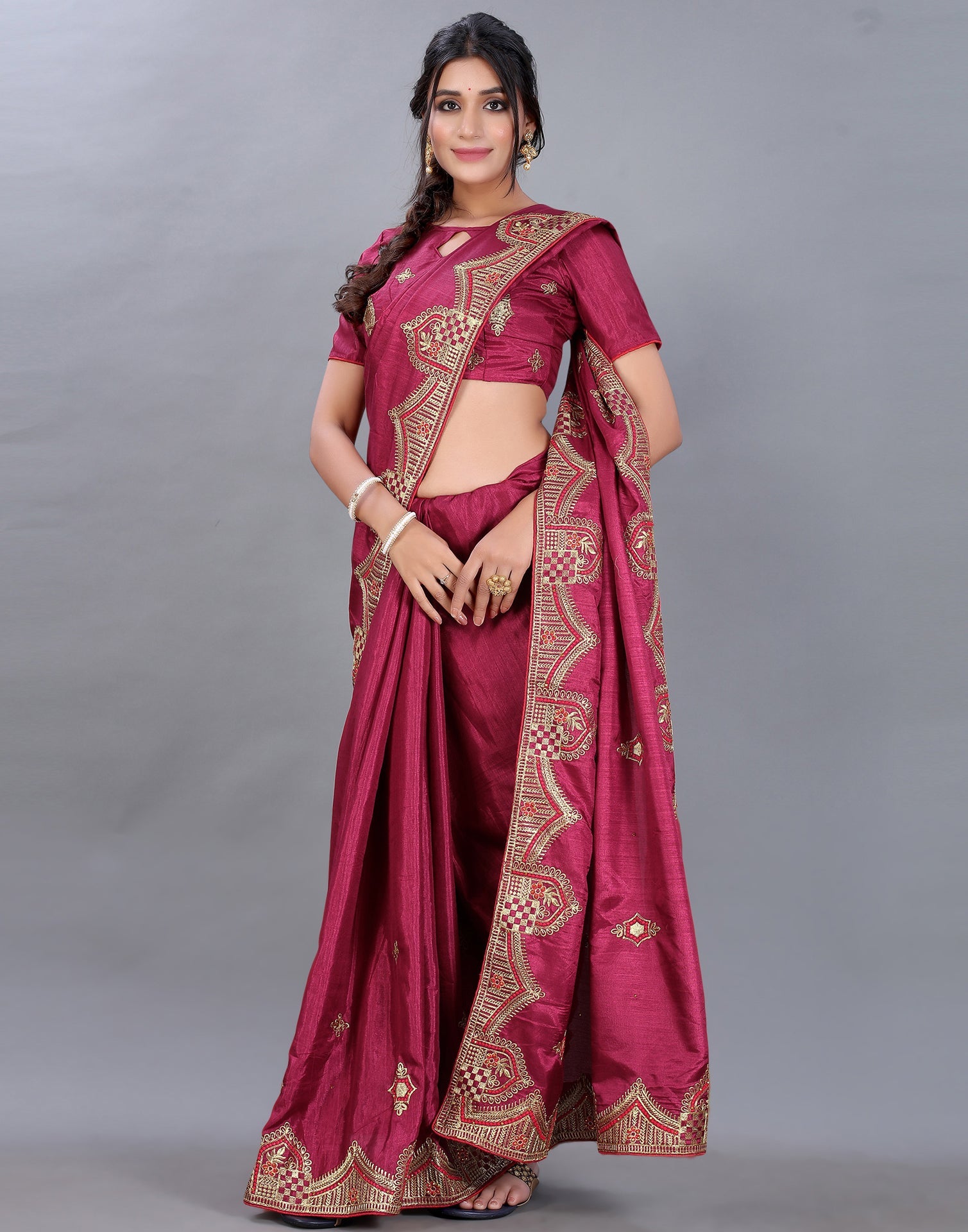 Maroon Embroidery Saree