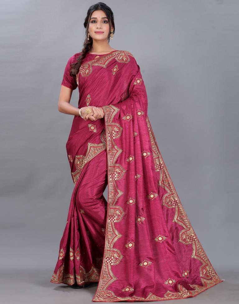 Maroon Embroidery Saree