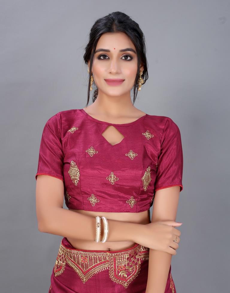 Maroon Embroidery Saree
