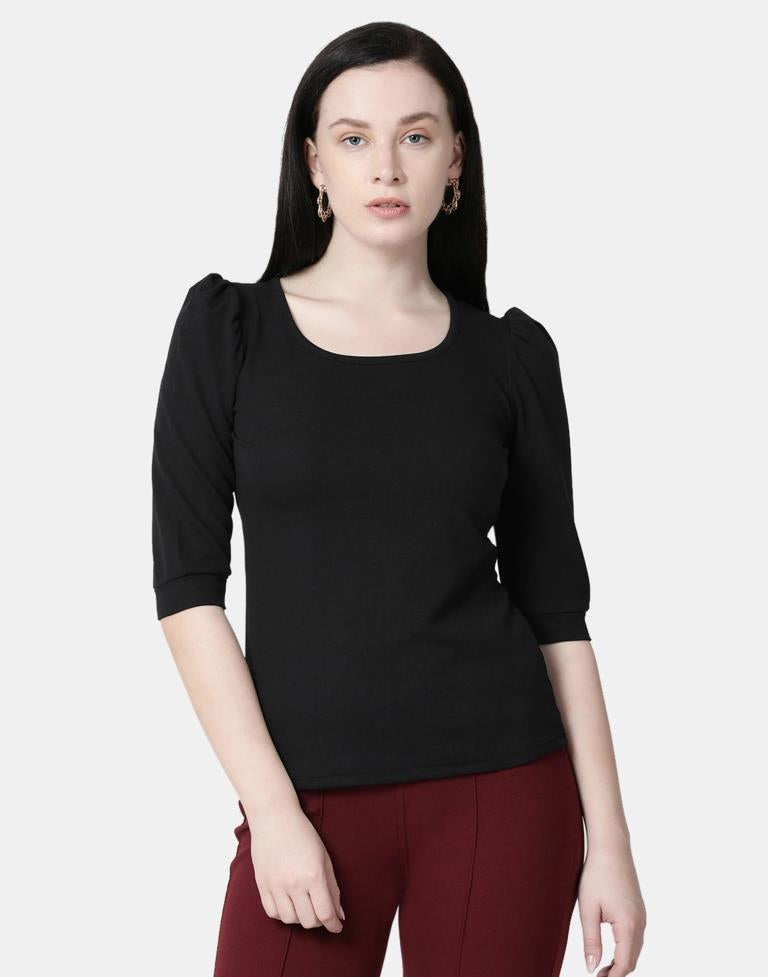 Black Colored Lycra Knitted Top | SLV241TK5011