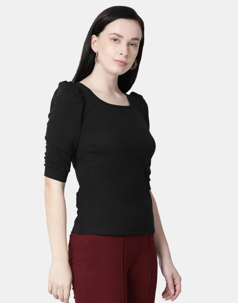 Black Colored Lycra Knitted Top | SLV241TK5011