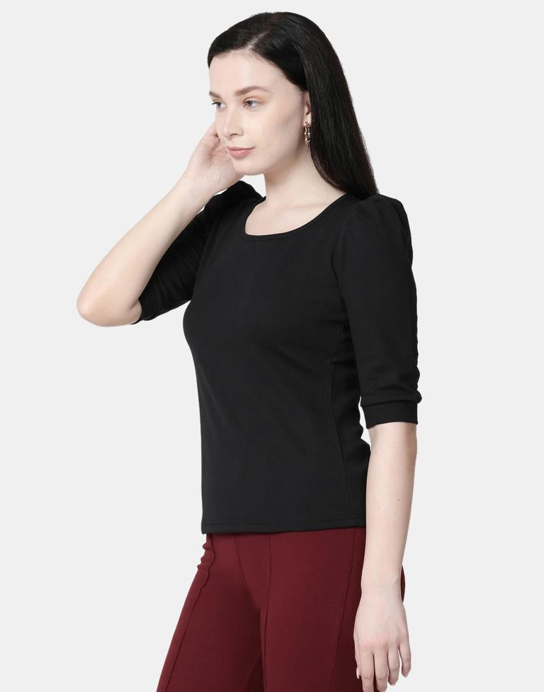 Black Colored Lycra Knitted Top | SLV241TK5011