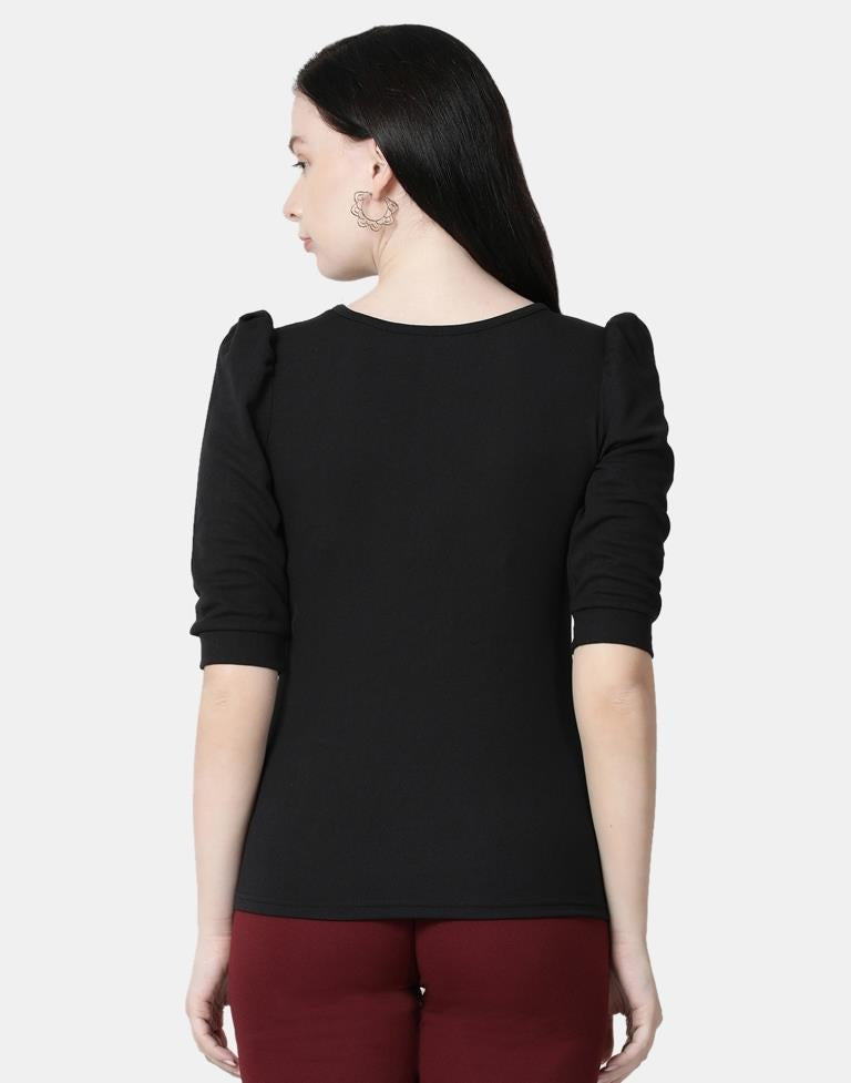 Black Colored Lycra Knitted Top | SLV241TK5011
