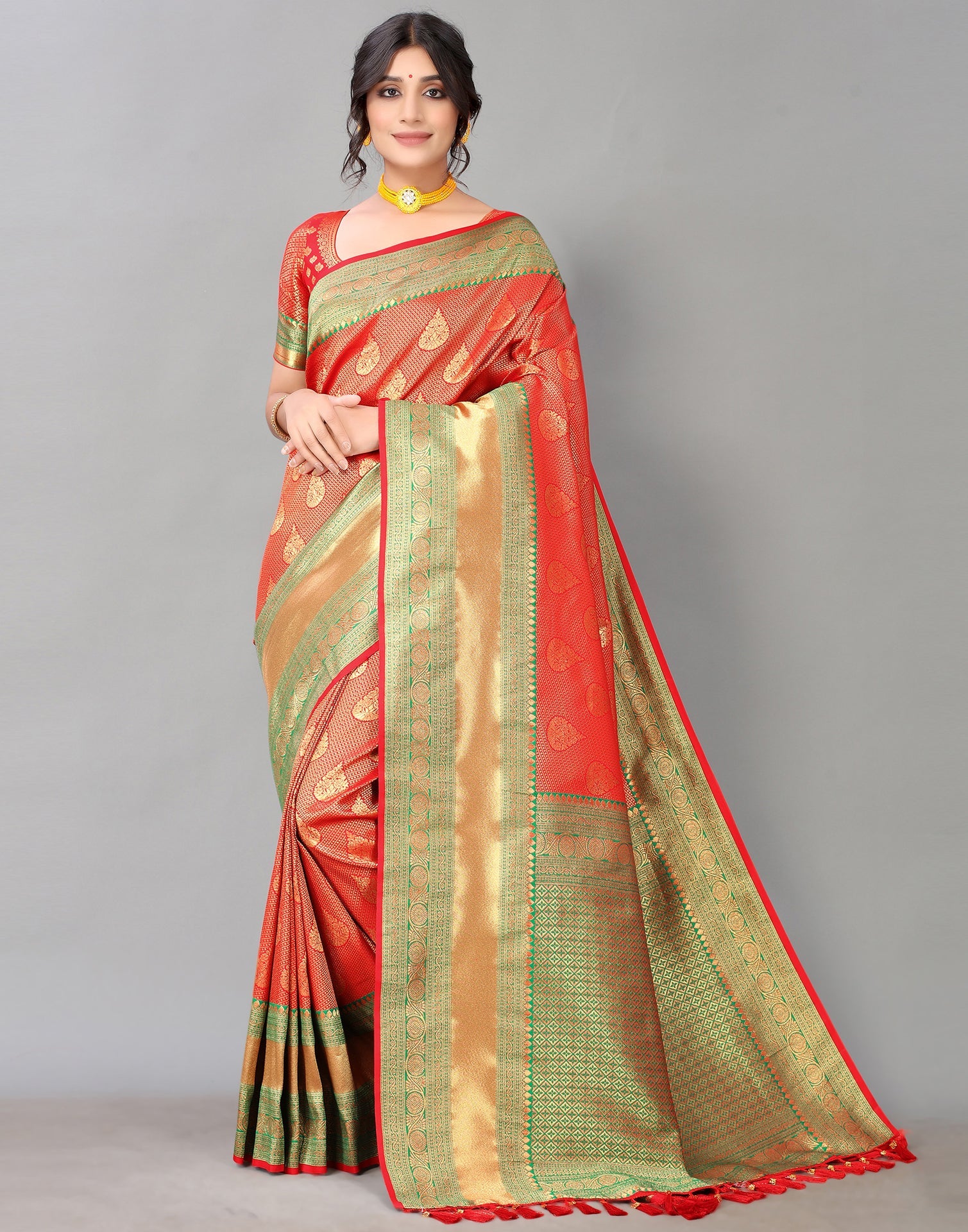 Red And Golden Silk Saree