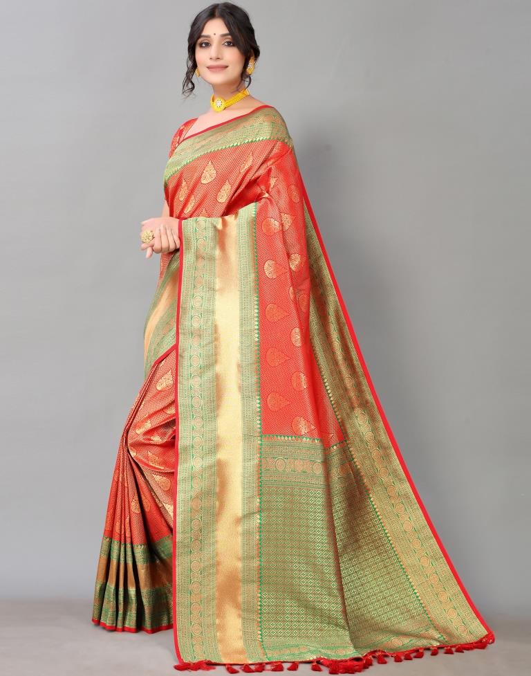 Red And Golden Silk Saree