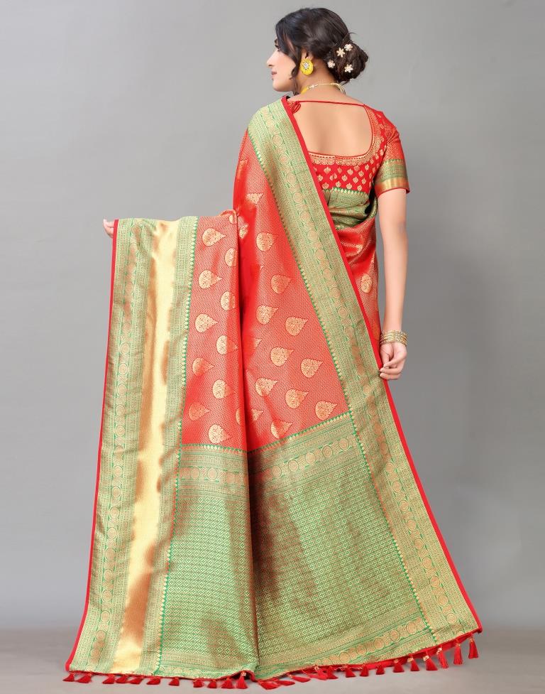 Red And Golden Silk Saree