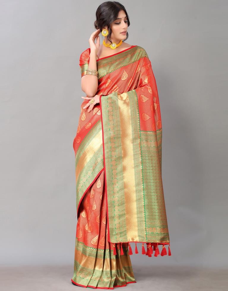 Red And Golden Silk Saree