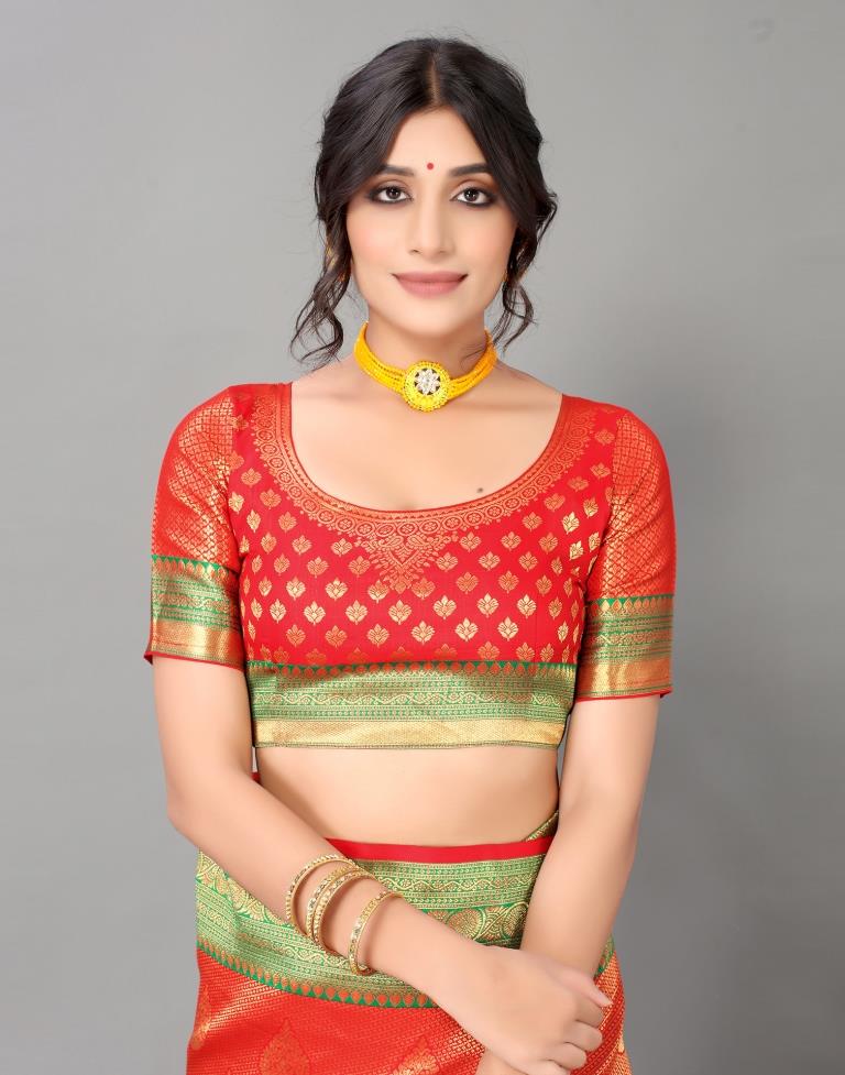 Red And Golden Silk Saree
