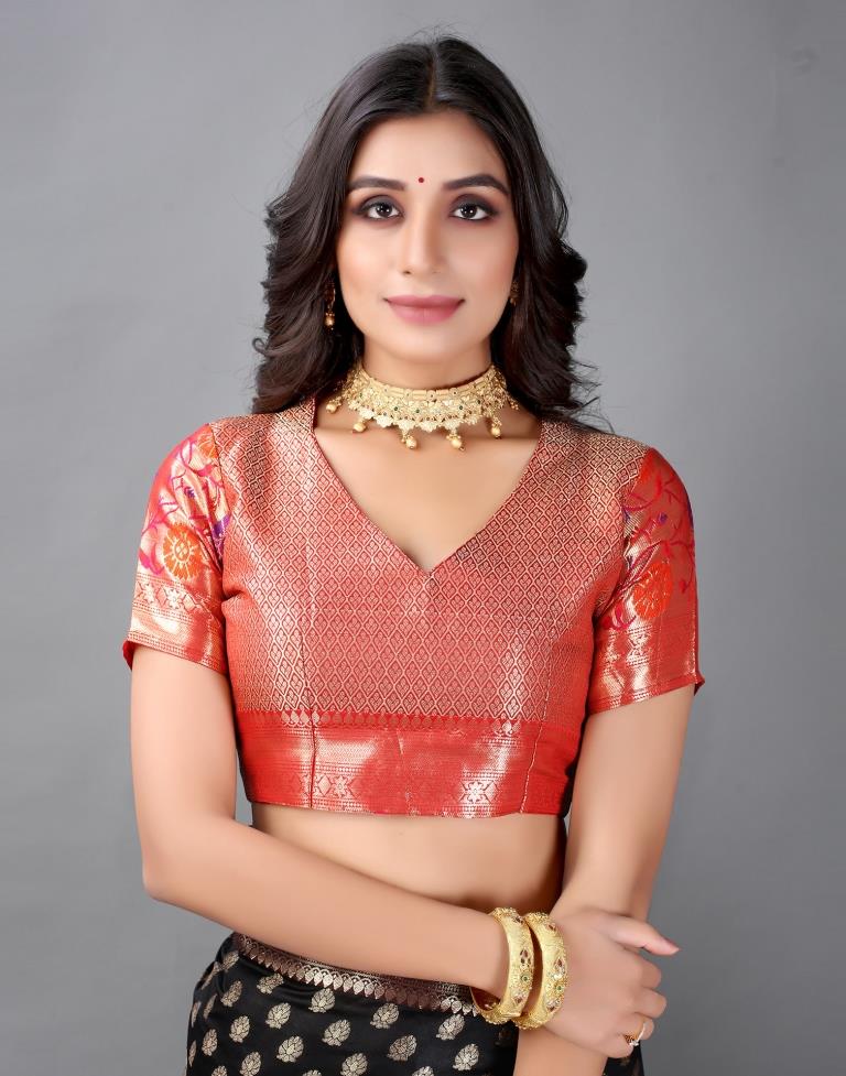 Navy Blue And Golden Silk Saree