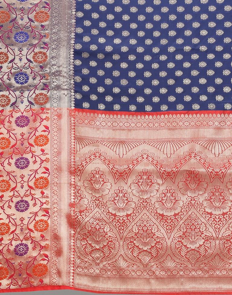 Navy Blue And Golden Silk Saree