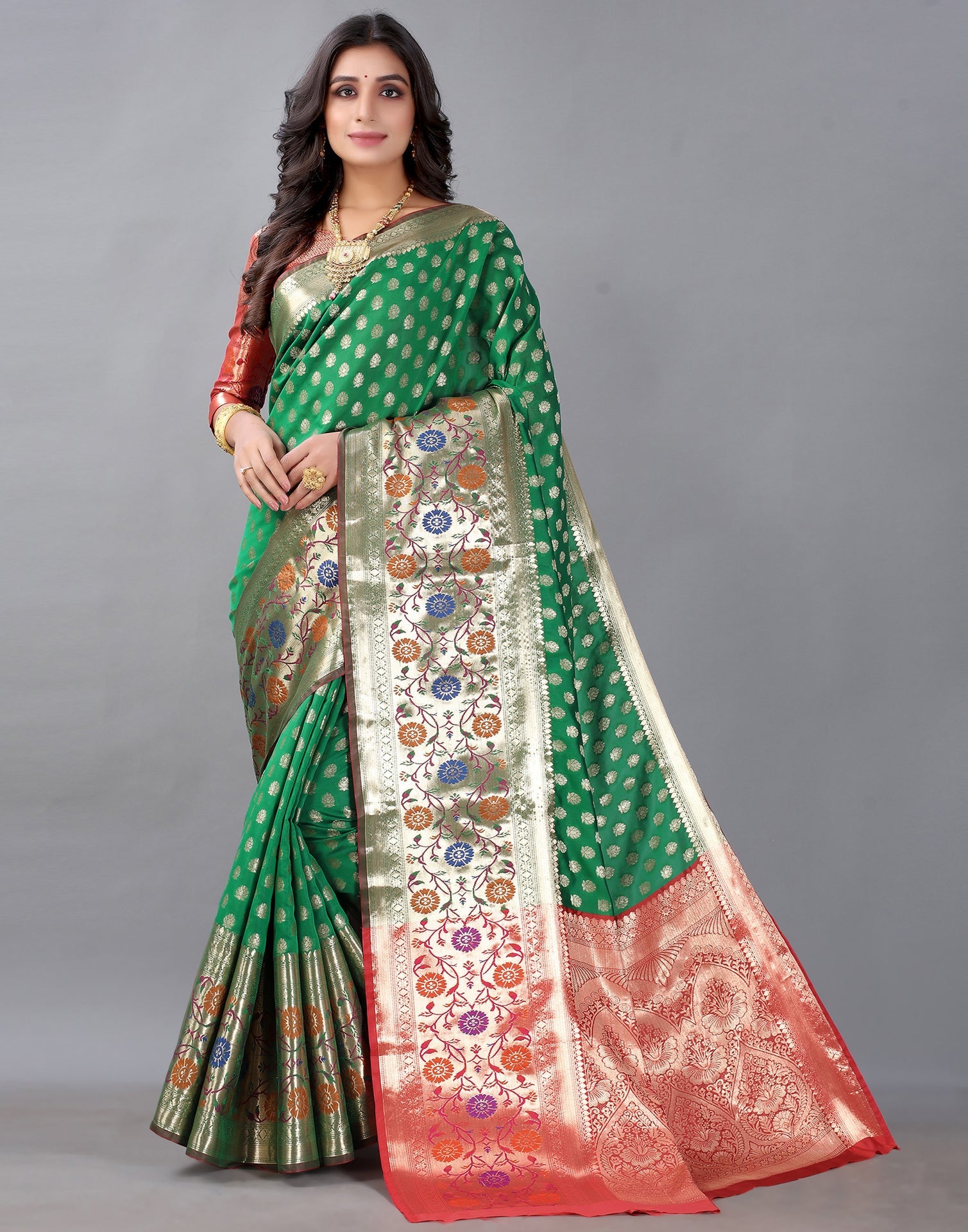 Golden And Green Silk Saree