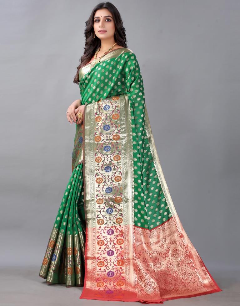 Golden And Green Silk Saree