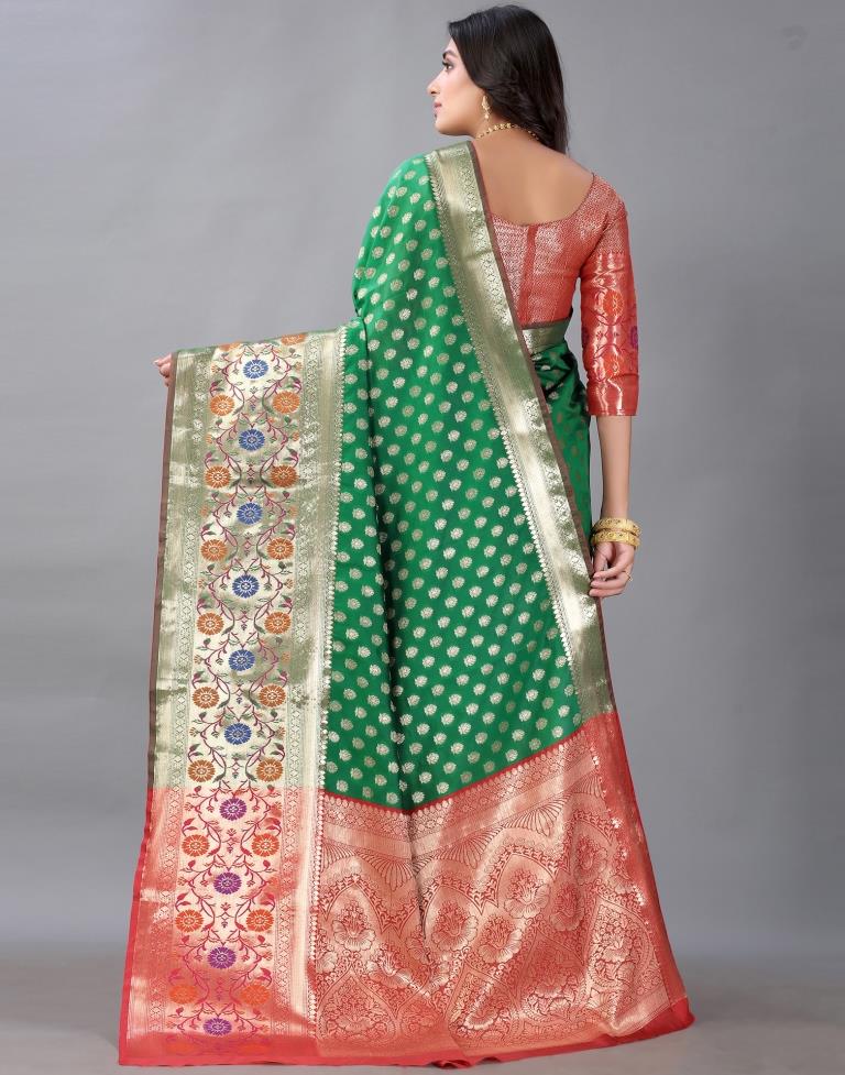 Golden And Green Silk Saree