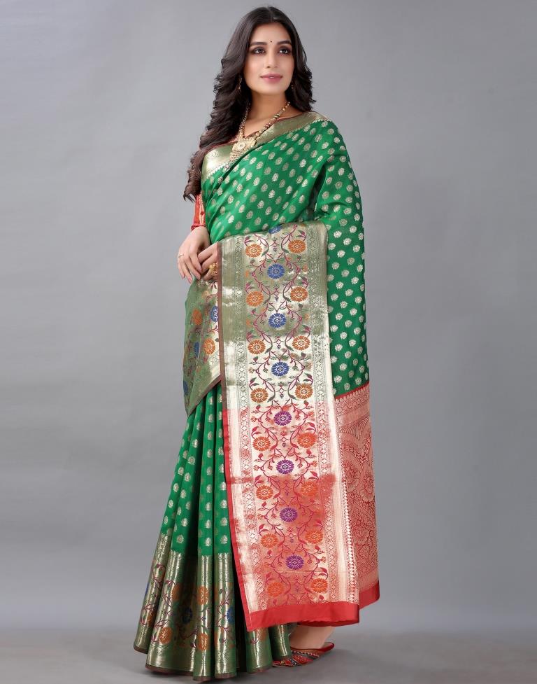 Golden And Green Silk Saree