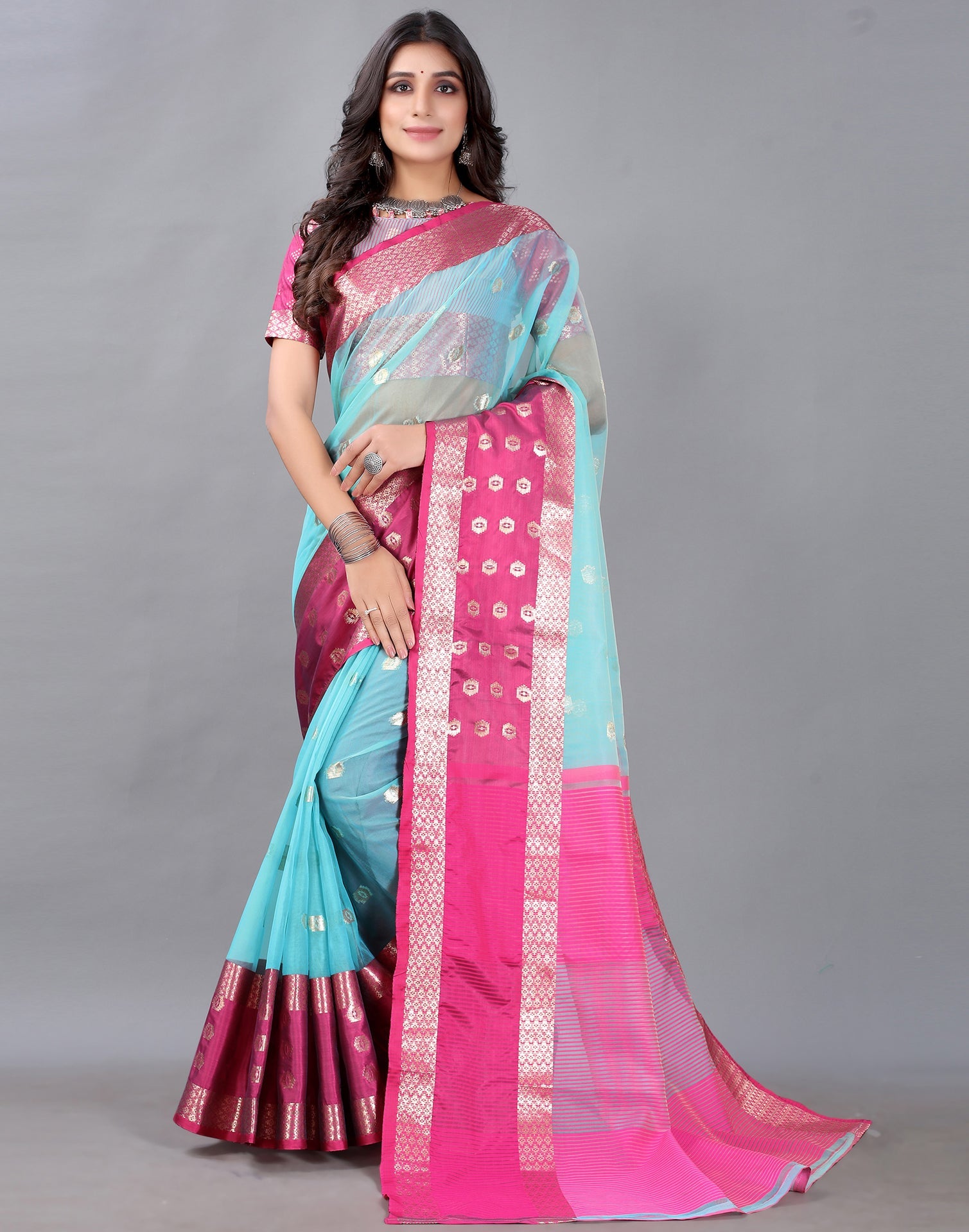 Light Acqua Blue Tissue Silk Saree