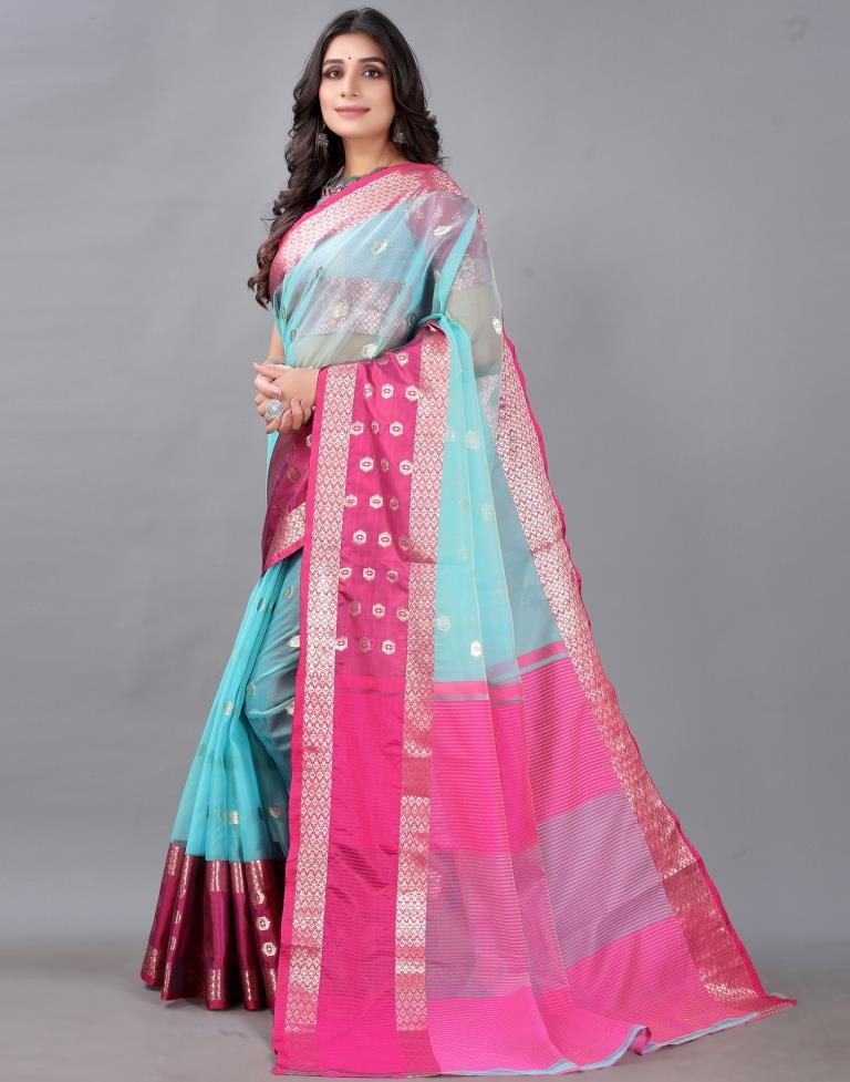 Light Acqua Blue Tissue Silk Saree
