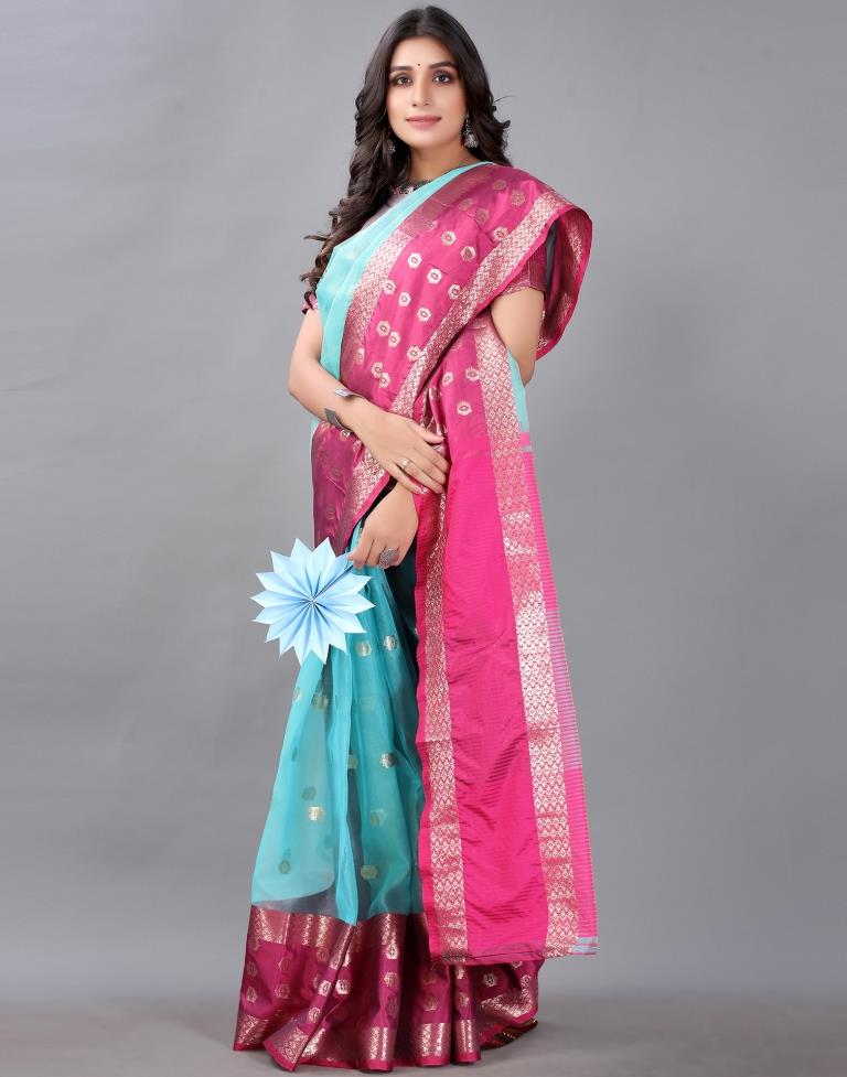 Light Acqua Blue Tissue Silk Saree