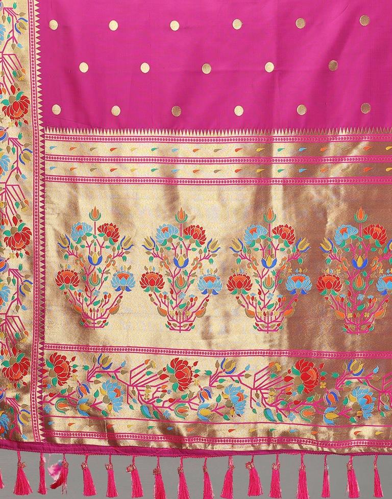 Rani Pink And Golden Silk Saree