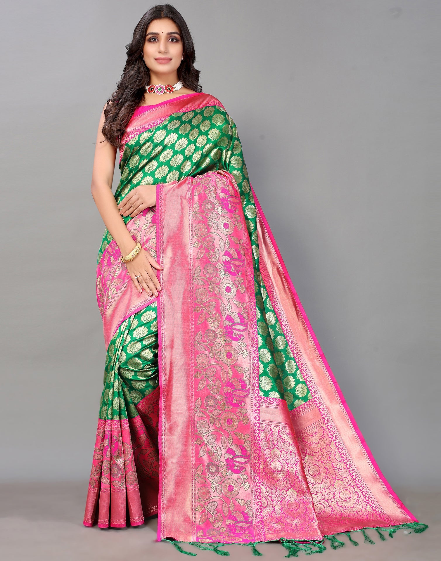 Green And Golden Silk Saree