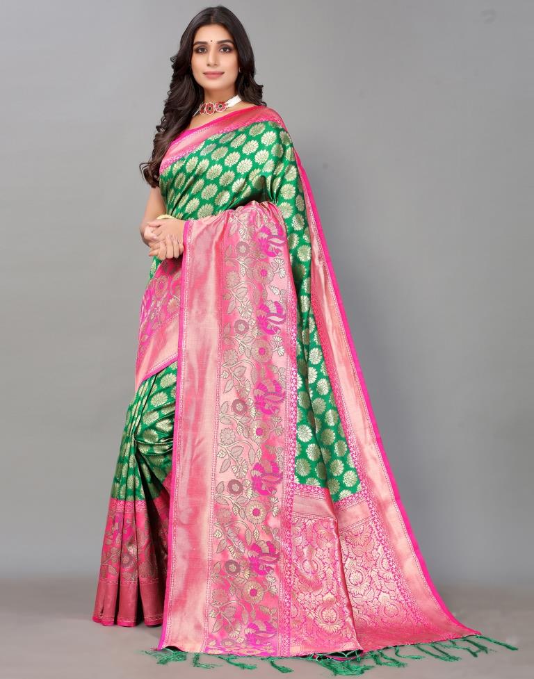Green And Golden Silk Saree